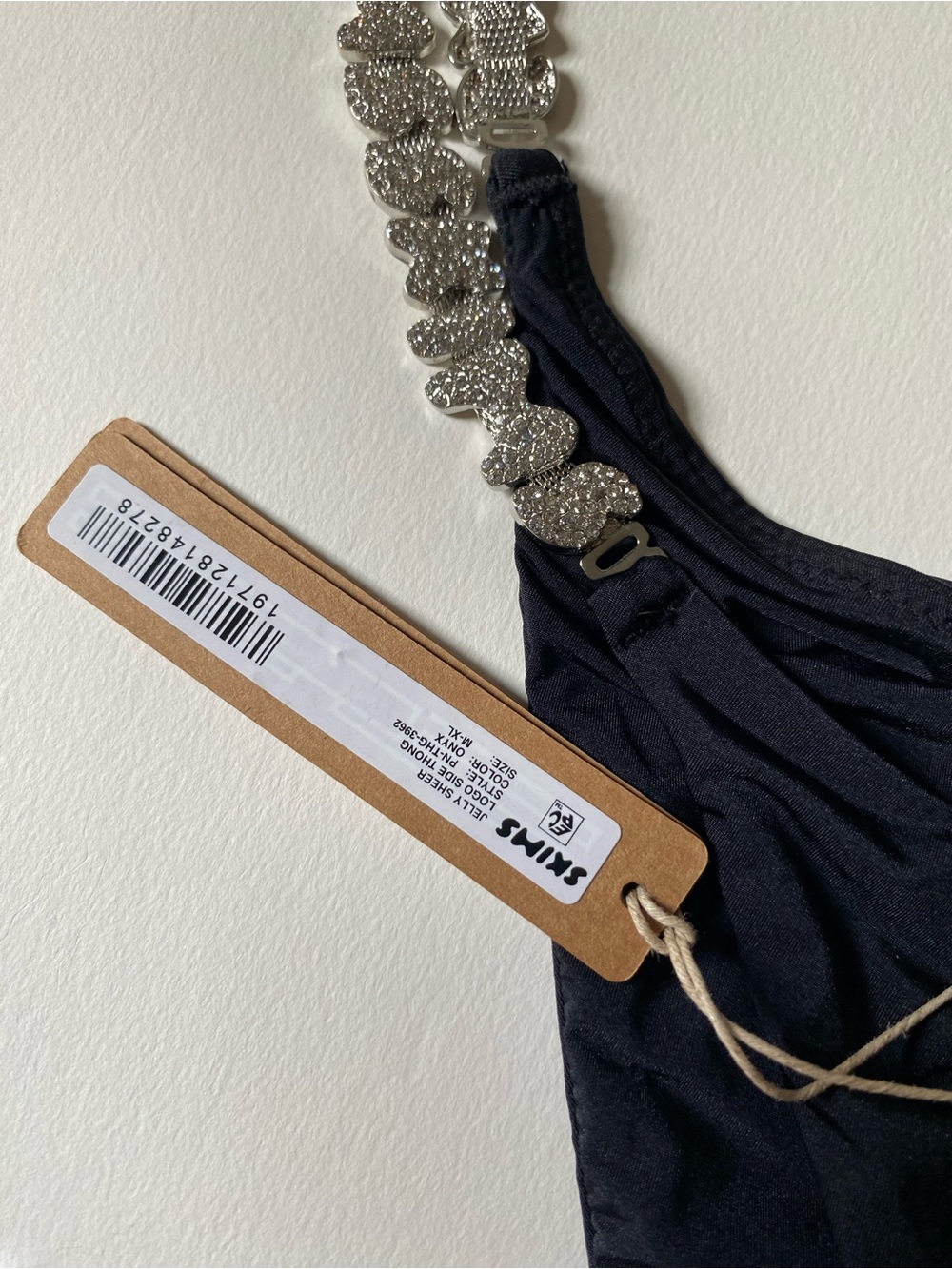 SKIMS Jelly Sheer Crystal Logo Side Thong - Onyx M/XL Rhinestone Straps - NWT - Picture 5 of 12